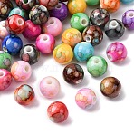 Printed Opaque Resin Beads, Round, Mixed Color, 10x9mm, Hole: 2mm(RESI-B039-10)