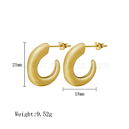 304 Stainless Steel Stud Earrings, Horn Half Hoop Earrings, Real 18K Gold Plated, 21x18mm(OU4872-3)
