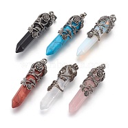 Natural & Synthetic Gemstone Pointed Pendants, with Red Copper Plated Brass Findings, Bullet, 57~60x16mm, Hole: 8x5mm(G-O164-02)