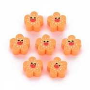 Handmade Polymer Clay Beads, Flower with Smiling Face, Coral, 9~10x4mm, Hole: 1.5mm(CLAY-S096-011F)