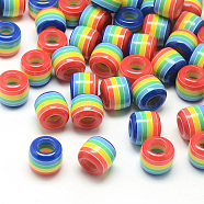 Opaque Stripe Resin Beads, Large Hole Beads, Barrel, Dark Blue, 11x10.5mm, Hole: 6mm(X1-RESI-S344-07)