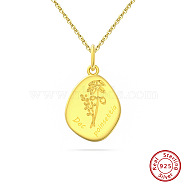 Birth Flower Style 925 Sterling Silver Pendant Necklaces, Real 14K Gold Plated, 17.91 inch(45.5cm)(STER-M116-05J-G)