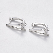 Brass Hoop Earring Findings with Latch Back Closure, Nickel Free, with Horizontal Loop, Real Platinum Plated, 19x8.5x11.5mm, Hole: 1.4mm, Pin: 0.8x1mm.(KK-T048-026P-NF)