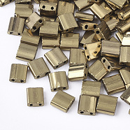 Electroplate Opaque Glass Seed Beads, 2-Hole, Rectangle, Golden Plated, 5x4.5~5.5x2~2.5mm, Hole: 0.5~0.8mm(SEED-S023-20C-02)