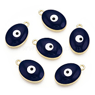 Alloy Pendants, with Enamel, Oval with Evil Eye, Light Gold, Midnight Blue, 18.5x11.5x4~5mm, Hole: 2mm(ENAM-S016-43A)