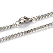 304 Stainless Steel Twisted Chain Curb Chain Necklaces, with Lobster Claw Clasps, Stainless Steel Color, 21.85 inch(55.5cm), 3mm(NJEW-L416-04P)