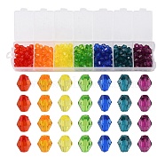 315Pcs 7 Colors Transparent Acrylic Beads, Bicone, Mixed Color, 6x5.5mm, Hole: 2mm, about 45pcs/color(TACR-YW0001-77)