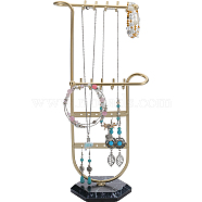 1 Set Iron Storage Jewelry Rack, Jewelry Display Holder with Black Hexagon Shaped Plastic Base, for Earrings, Necklaces, Bracelets, Matte Gold Color, 18x9.2x34.5cm(ODIS-SC0001-04MG)