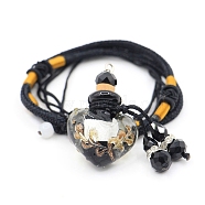 Baroque Style Heart Handmade Lampwork Perfume Essence Bottle Pendant Necklace, Adjustable Braided Cord Necklace, Sweater Necklace for Women, Black, Bottle: 40x22mm(PW-WG42346-04)