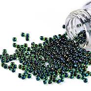 TOHO Round Seed Beads, Japanese Seed Beads, (397) Inside Color AB Green/Purple Lined, 11/0, 2.2mm, Hole: 0.8mm, about 1110pcs/10g(X-SEED-TR11-0397)