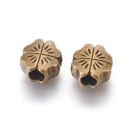 Tibetan Style Beads, Lead Free & Cadmium Free & Nickel Free, Flower, Great for Mother's Day Gifts making, Antique Bronze Color, Size: about 10mm long, 10mm wide, 6mm thick, hole: 4mm(PALLOY-14467-AB-FF)