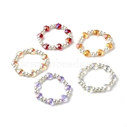 Sparkling Heart Glass Beads Stretch Bracelet for Children, Two Tone Glass Beads Bracelet, White, Mixed Color, Inner Diameter: 1-3/4 inch(4.3cm)(BJEW-JB07186)