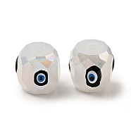 Opaque Glass Beads, with Enamel, Faceted, Drum with Evil Eye Pattern, Black, 10.5x10.5mm, Hole: 1.6mm(GLAA-F121-02D)