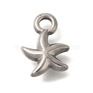 Anti-Tarnish 304 Stainless Steel Charms, Starfish Charm, Stainless Steel Color, 11.5x8.5x3mm, Hole: 2mm(STAS-M075-18P)