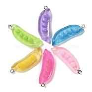 Transparent Resin Pendants, Pea Charms with Platinum Plated Iron Loops, Mixed Color, 37.5~38x12x7.5~8mm, Hole: 2mm(RESI-D071-02)