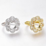 Adjustable Brass Micro Pave Clear Cubic Zirconia Finger Ring Components, 4 Claw Prong Ring Settings, Long-Lasting Plated, Flower, Clear, Mixed Color, US Size 6 3/4, Inner Diameter: 17.1mm, Tray: 10x8mm(ZIRC-I049-14)