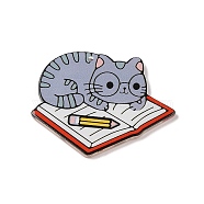 Cartoon Cat Acrylic Pendants, Gray, 36x42.5x2.5mm, Hole: 1.5mm(MACR-K360-02A)