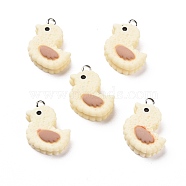 Opaque Resin Pendants, with Platinum Tone Iron Loops, Imitation Food, Duck-Shaped Biscuit, Light Yellow, 21.5x20.5x8.5mm, Hole: 2mm(RESI-G028-10P)