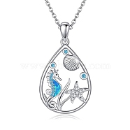 Ocean Theme Alloy Rhinestone Pendant Necklaces, Teardrop, Platinum, 17.72 inch(45cm)(PW-WG91F25-01)