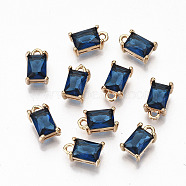 Brass Glass Rhinestone Pendants, Long-Lasting Plated, Cadmium Free & Lead Free, Rectangle, Light Gold, Sapphire, 10x6x4.5mm, Hole: 1.4mm(GLAA-S179-21A-RS)