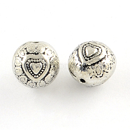 Round Tibetan Style Alloy Beads, Cadmium Free & Nickel Free & Lead Free, Antique Silver, 9mm, Hole: 1mm, about 377pcs/1000g(TIBEB-Q060-097-FF)