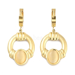 Ring 304 Stainless Steel Dangle Earrings, Cat Eye Hoop Earrings for Women, Real 18K Gold Plated, 42x20mm(EJEW-L283-083G)