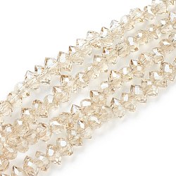 Electroplate Glass Beads Strands, Pearl Luster Plated, Faceted Bicone, Creamy White, 4x6x4.5mm, Hole: 1.2mm, about 110pcs/strand, 25.98''(66cm)(GLAA-A001-02A-PL01)