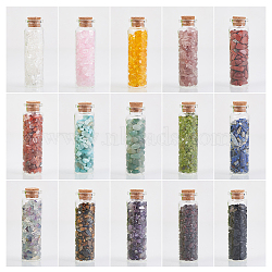 Glass Wishing Bottle, For Pendant Decoration, with Gemstone Chip Beads Inside and Cork Stopper, 22x71mm, Capacity: 20ml(0.67 fl. oz), 15pcs/set(DJEW-PH0002-09)