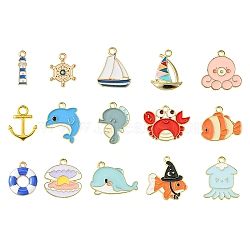 15Pcs 15 Styles Alloy Enamel Pendants, Mixed Shapes, Mixed Color, 18~28.5x15~25.5x1~2.5mm, Hole: 1.6~3mm, 1pc/style(ENAM-YW0003-90)