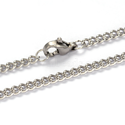 304 Stainless Steel Twisted Chain Curb Chain Necklaces, with Lobster Claw Clasps, Stainless Steel Color, 21.85 inch(55.5cm), 3mm(NJEW-L416-04P)