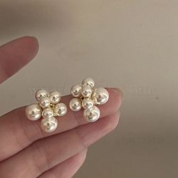 Valentine's Day Resin Imitation Pearl Stud Earrings, Flower, with 925 Sterling Silver Pins, Golden, Creamy White, 20x18mm(EJEW-T055-08)