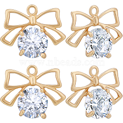 12pcs Clear Cubic Zirconia Charms, Real 18K Gold Plated, with Brass Findings, Bowknot, Real 18K Gold Plated, 13x16x5mm, Hole: 1.2mm(KK-BBC0013-85)