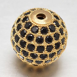 CZ Brass Micro Pave Cubic Zirconia Round Beads, Golden, 14mm, Hole: 2mm(X-ZIRC-L017-14mm-06G)