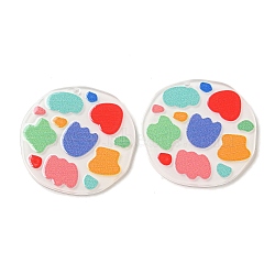 Opaque Acrylic Pendants, Flat Round with Flower, Colorful, 36.5x37x2.5mm, Hole: 1.6mm(BACR-D002-12A)
