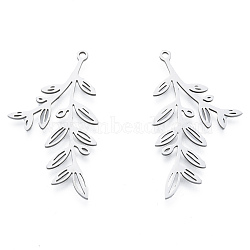 Non-Tarnish 201 Stainless Steel Pendants, Leafy Branch Charms, Leaf, Stainless Steel Color, 37.5x21x1mm, Hole: 1.5mm(STAS-N090-LA968-1)