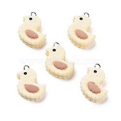 Opaque Resin Pendants, with Platinum Tone Iron Loops, Imitation Food, Duck-Shaped Biscuit, Light Yellow, 21.5x20.5x8.5mm, Hole: 2mm(RESI-G028-10P)