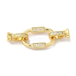 Oval Rectangle Rack Plating Brass Micro Pave Clear Cubic Zirconia Fold Over Clasps, Long-lasting Plated, Lead Free & Cadmium Free, Real 18K Gold Plated, 41mm, Hole: 1mm(KK-A225-11G)