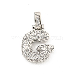 Brass Micro Pave Clear Cubic Zirconia Pendants, Platinum, Letter G, 31x19x5mm, Hole: 3x6mm(KK-B099-01P-G)