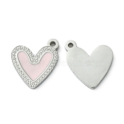 304 Stainless Steel Manual Polishing Charms, with Enamel, Heart Charm, Stainless Steel Color, 13x10.5x1.5mm, Hole: 1.2mm(STAS-C075-39P)