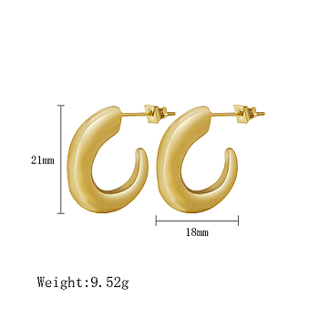 304 Stainless Steel Stud Earrings, Horn Half Hoop Earrings, Real 18K Gold Plated, 21x18mm