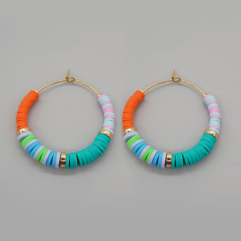 Bohemian Style Handmade Polymer Clay Heishi Beads Hoop Earrings for Girlfriend