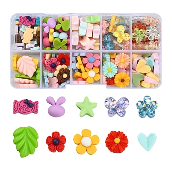 10 Style Opaque Resin Cabochons, Mixed Shapes, Mixed Color, 13x4.5mm, 125pcs/box