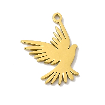 5Pcs 201 Stainless Steel Pendants, Laser Cut, Bird Charm, Real 18K Gold Plated, 17x13x1mm, Hole: 1.2mm