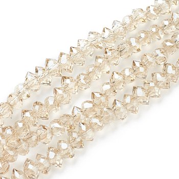 Electroplate Glass Beads Strands, Pearl Luster Plated, Faceted Bicone, Creamy White, 4x6x4.5mm, Hole: 1.2mm, about 110pcs/strand, 25.98''(66cm)