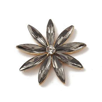 Alloy Cabochons, with Glass Rhinestone, Ligh Gold, Flower, Light Grey, 32x5.5mm