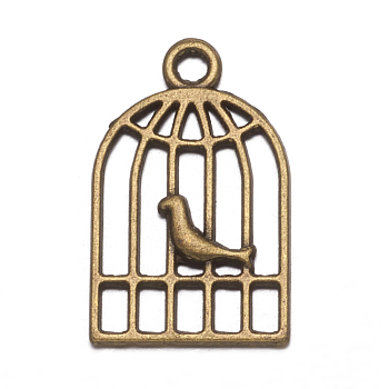 Tibetan Style Alloy Pendants, Cadmium Free & Nickel Free & Lead Free, Birdcage, Antique Bronze, 19x12x2mm, Hole: 2mm