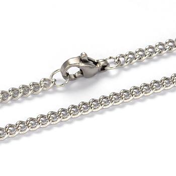 304 Stainless Steel Twisted Chain Curb Chain Necklaces, with Lobster Claw Clasps, Stainless Steel Color, 21.85 inch(55.5cm), 3mm