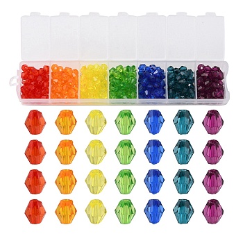 315Pcs 7 Colors Transparent Acrylic Beads, Bicone, Mixed Color, 6x5.5mm, Hole: 2mm, about 45pcs/color
