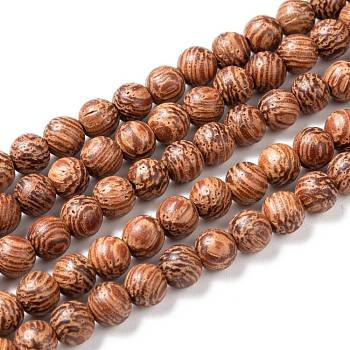 Wood Beads Strands, Natural Dracaena Draco(Dragon Tree) Wooden Beads, Round, 6mm, Hole: 1mm, about 64pcs/strand, 15.7 inch(40cm)
