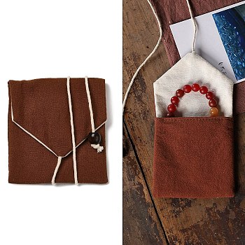 Burlap Packing Pouches Bags, for Jewelry Packaging, Square, Saddle Brown, 9.5~10x9.5x0.8~1cm